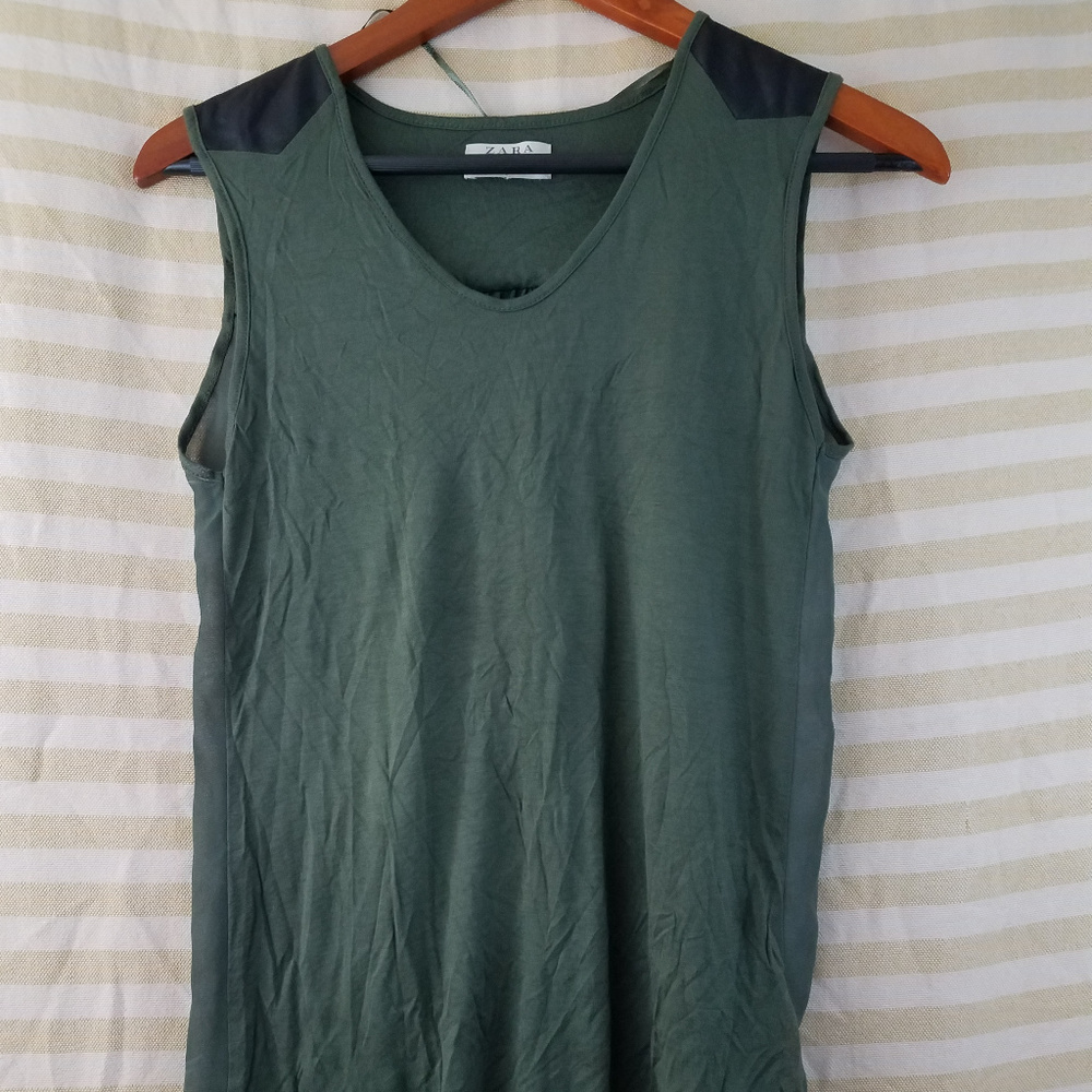 Zara Trafaluc Olive Green Shear Sleeveless Hi-Low